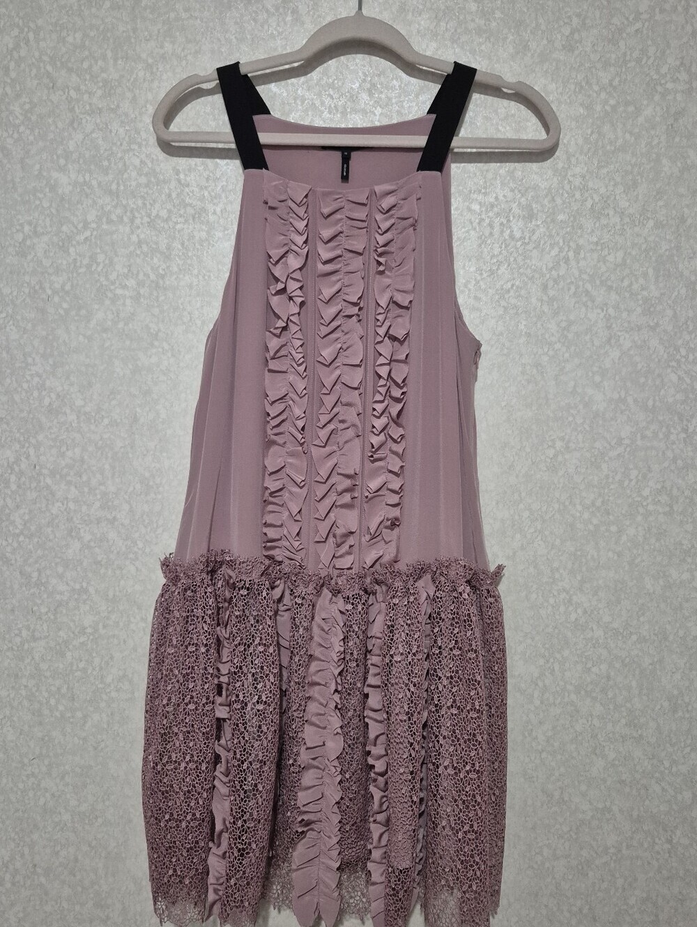 Marissa Webb Dusty Pink Ruffle & Lace Drop-Waist Party Dress...Size:M 100%Silk